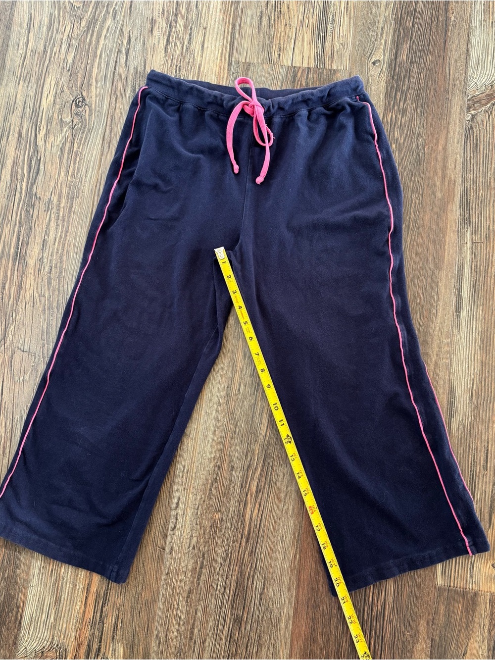 Y2K IActive Capri Pants Medium Blue Pink Side Stripes Drawstring Athleisure Gym - Picture 6 of 7